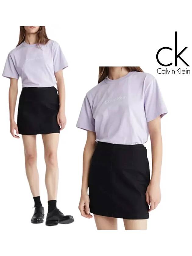 캘빈클라인 여성 스탠다드 로고 크루넥 탑 반팔티셔츠 바이올렛