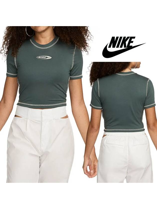 나이키 반팔 여성 칠 슬림 크롭 탑 티셔츠 카키