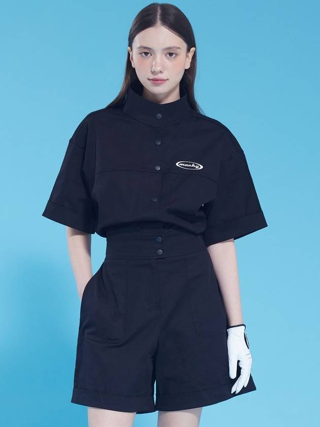 25SS 맥키 여성 홀 인 하프넥 점프수트 스커트 반바지 블랙 MCSS125OP2