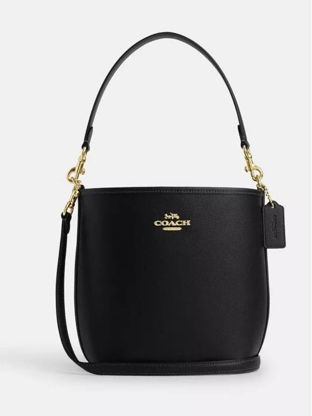코치 시티 버킷백 Gold Black
