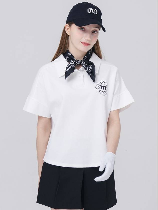 24SS 두유노우엠씨 여성 트윈 셔츠 카라 나글란 절개 화이트 반팔 티셔츠 DO3242TS81