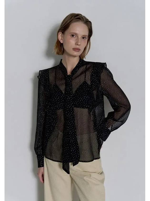 에고에딧 메탈릭 시스루 타이 블라우스 블랙