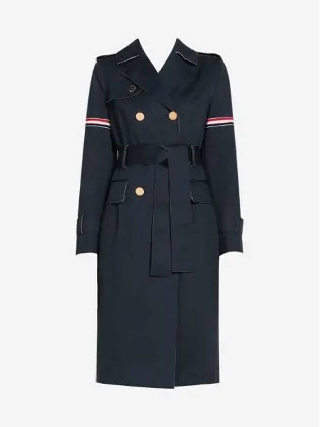 W 톰브라운 로우 엣지 매킨토시 암밴드 하이 암홀 트렌치 코트 네이비 W Thom Browne Raw Edge Mackintosh Armband High Armhole Trench Coat Navy