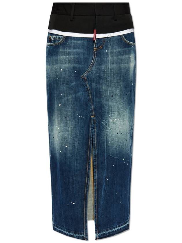 24FW 디스퀘어드2 여성 H라인 스커트 Dsquared2 Skirt Made From Combined Materials Women's Navy Blue