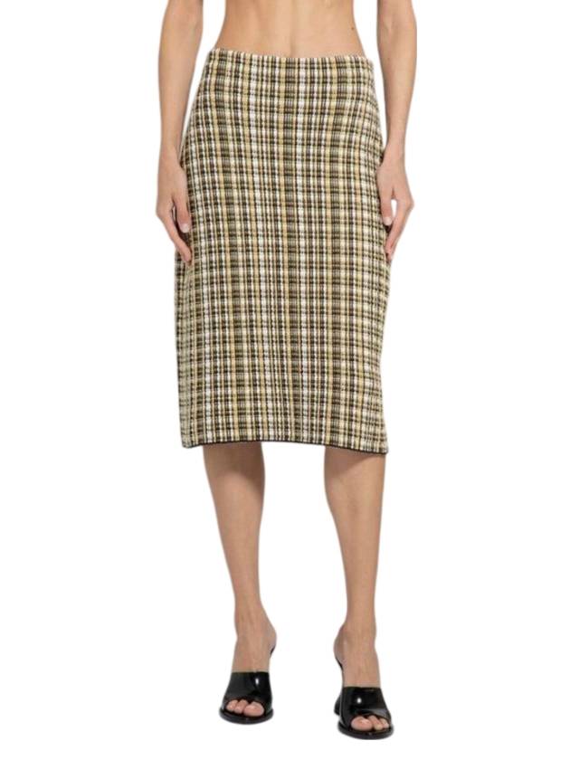 보테가베네타 체크 자카드 하이 웨이스트드 H라인 스커트