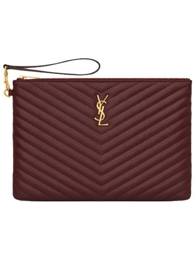 생로랑 금장 모노그램 마틀라세 클러치 백 루즈 리전