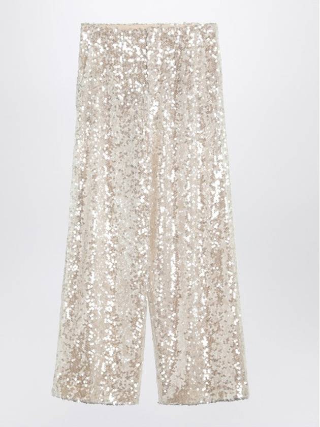 Wide Ivory Pants With Sequins