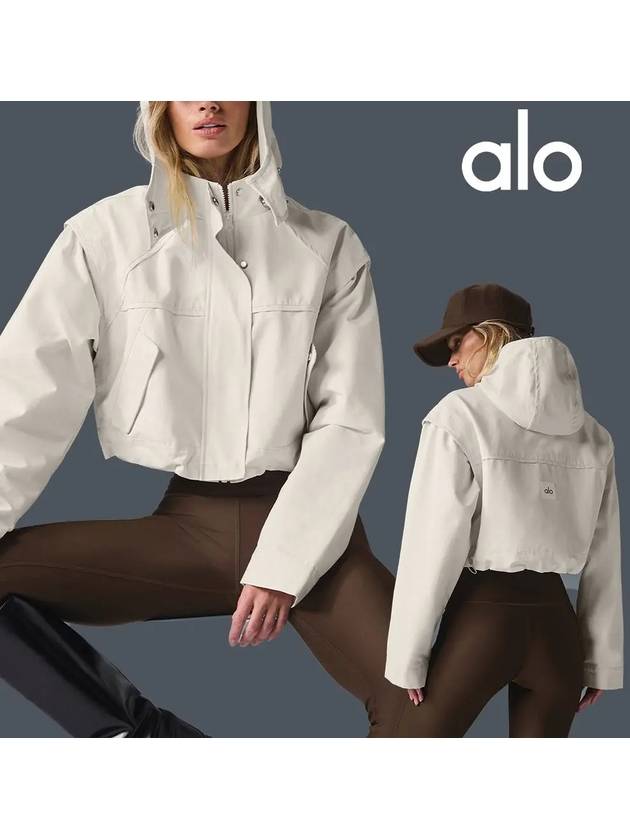 alo 요가 바람막이 유니파이 크롭 탑 후드 재킷 아이보리