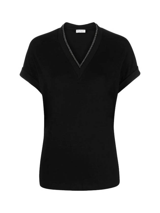 브루넬로 쿠치넬리 모닐리 V넥 반팔 티셔츠 블랙