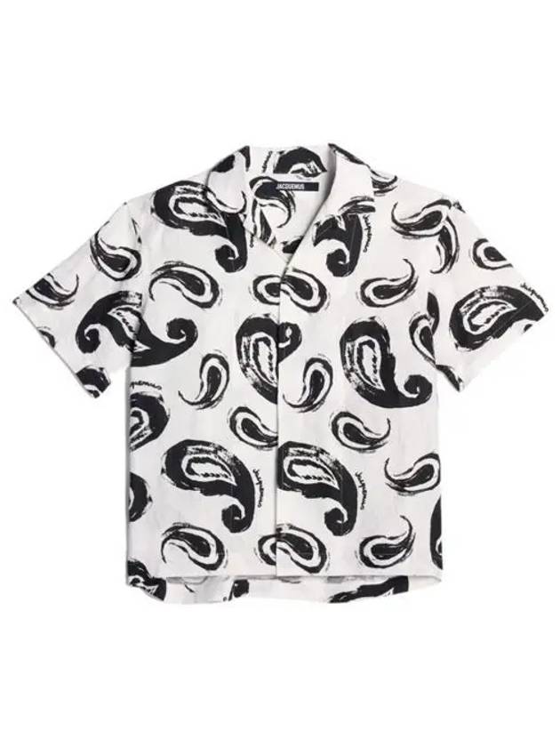자크뮈스 라 슈미즈 진 페인티드 페이즐리 볼링 셔츠 프린트 화이트 블랙 페이즐리 Jacquemus La Che Jean Painted Paisley Bowling Shirt Print White Black Paisley