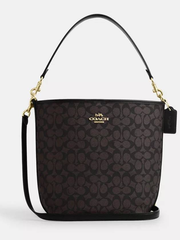 코치 시티 라지 버킷백 시그니처 캔버스 숄더백 Im Walnut Black