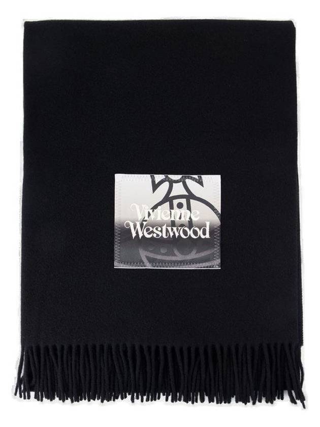 비비안 웨스트우드 로고 패치 프린지 머플러 블랙