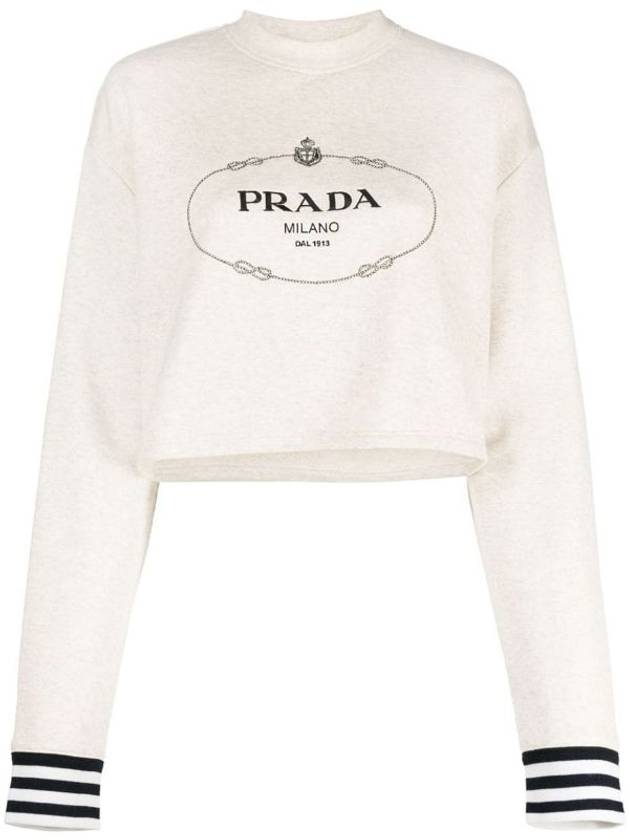 프라다 여성 로고 프린트 크롭 긴팔 티셔츠 내추럴