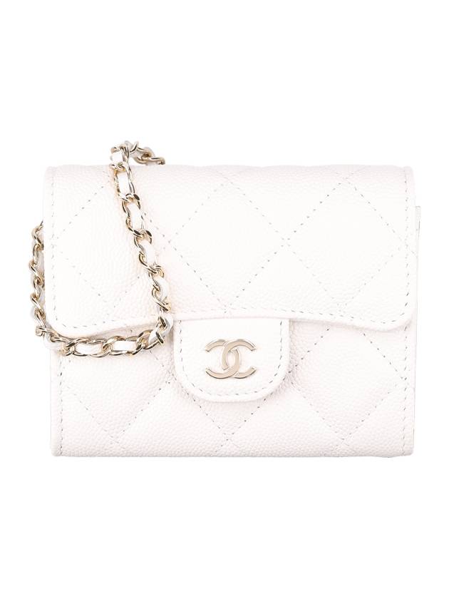 샤넬 클래식 체인 미니백 그레인드 카프스킨 화이트 금장 AP0238