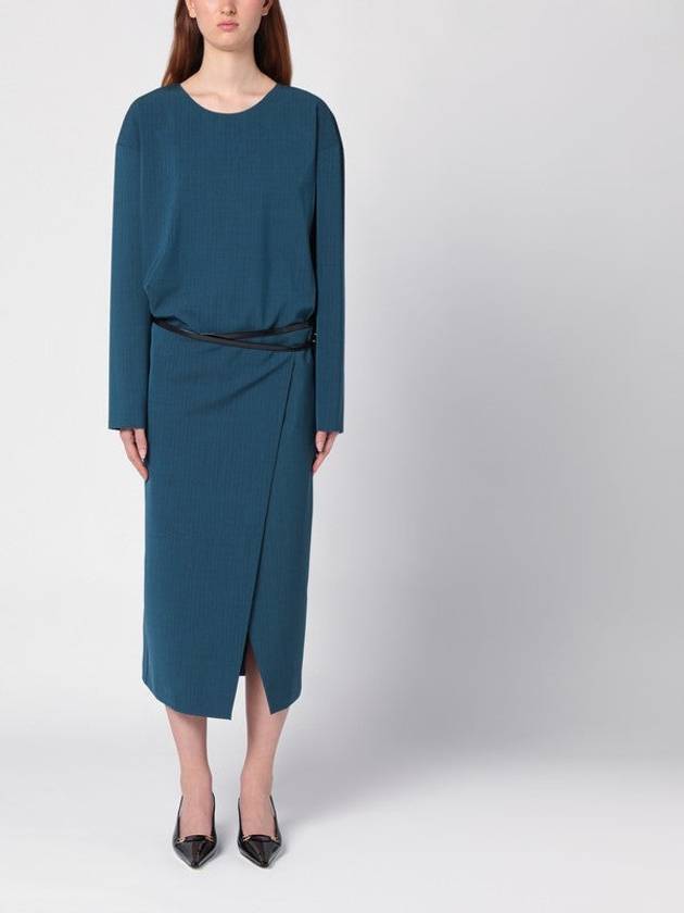 Blue Wool-Blend Midi Dress