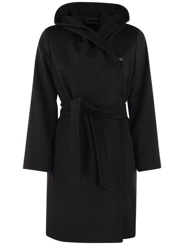 막스마라 뉴망 Newmang 후드 울 싱클 코트 블랙