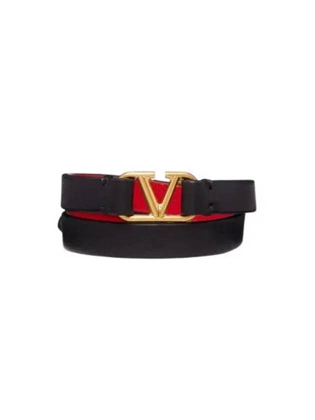 W 발렌티노 카프스킨 브이로고 시그니쳐 더블 스트랩 브레이슬릿 블랙 퓨어 레드 W Valentino Vlogo Signature Double Strap Bracelet in Calfskin Black Pure Red