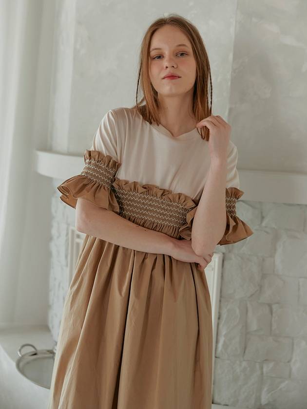 24SS 티나블러썸 여성 자수 롱 원피스 베이지 JUKI DRESS