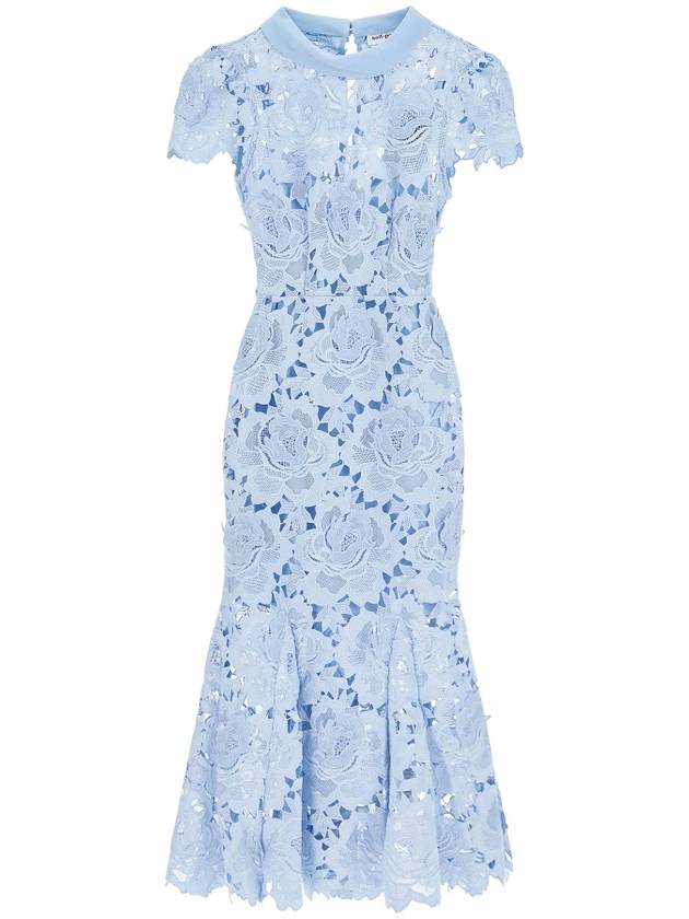 셀프포트레이트 플라워 레이스 콘트라스트 칼라 미디원피스 블루