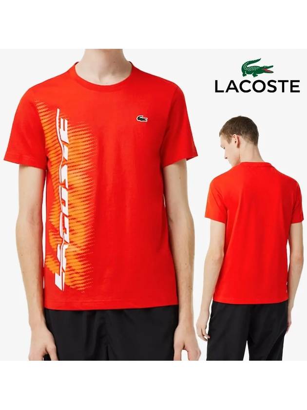 라코스테 브랜딩 콘트라스트 스포츠 탑 반팔티셔츠 레드