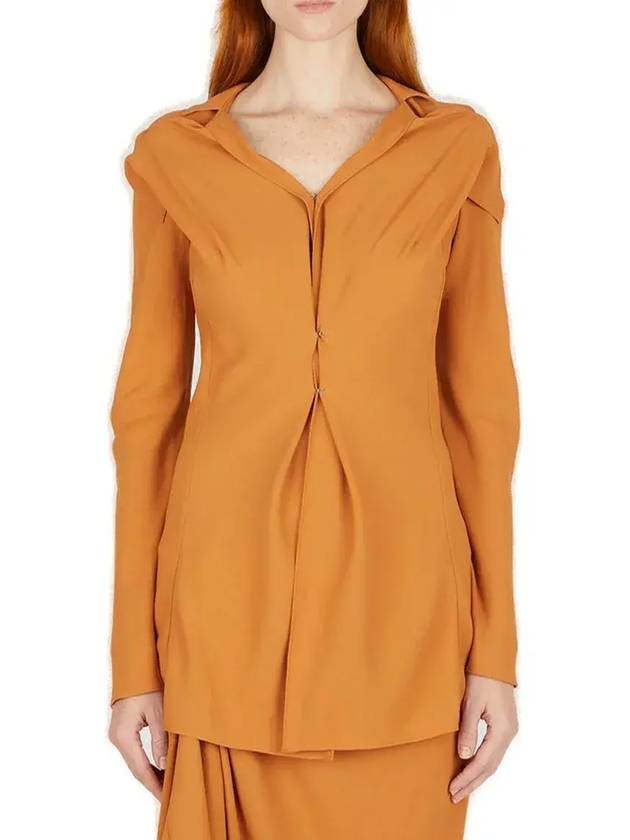 Kiko Kostadinov 긴소매 컷아웃 프런트 슬릿 블라우스 KKWAW22SH01_22CREPETEAK