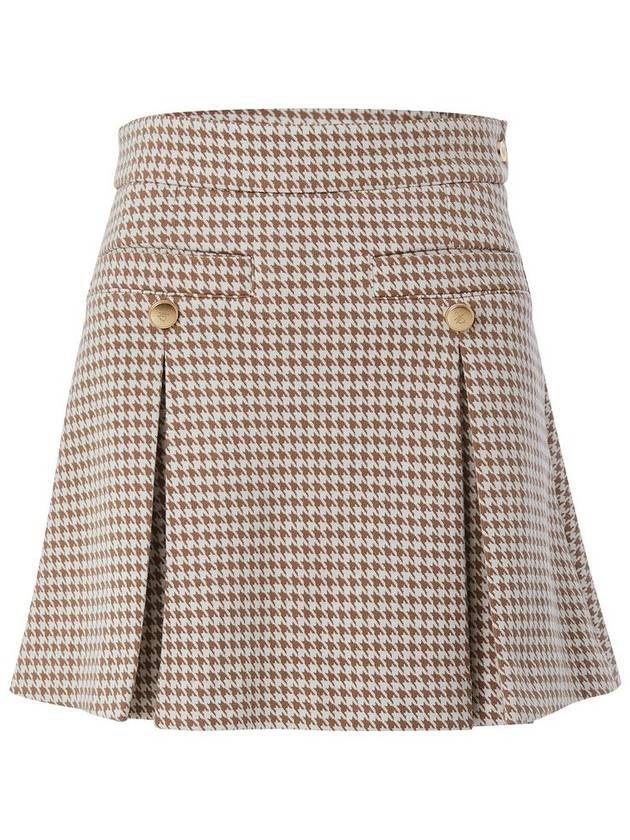HOUNDTOOTH PLEATS SKIRT_BEIGE