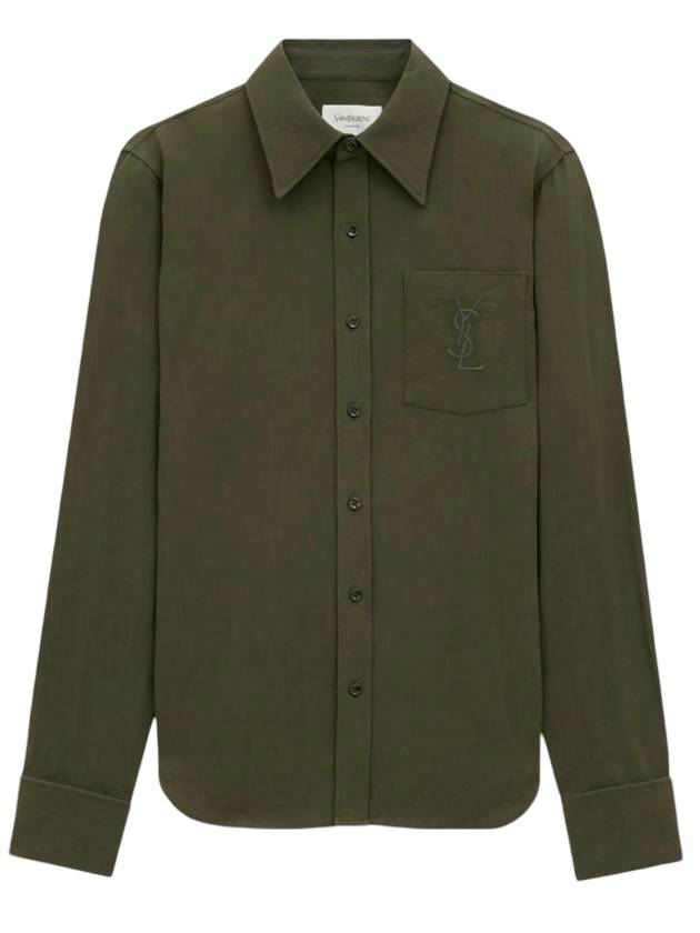 생로랑 카산드레 리넨 코튼 셔츠 카키