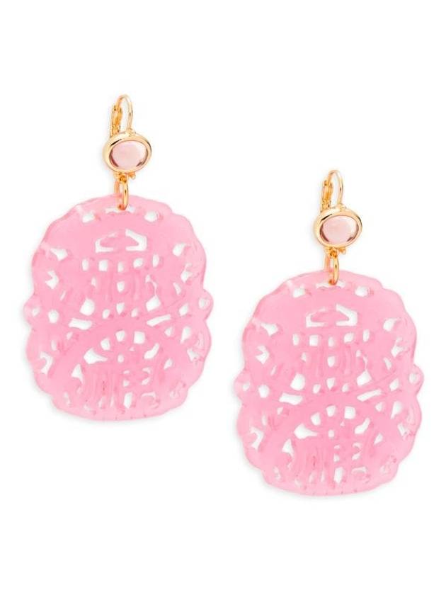 골드톤 핑크 레진 드롭 이어링 Goldtone & Pink Resin Drop Earrings