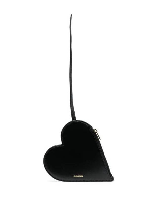 질샌더 엠보싱 로고 하트 스탬프 카프스킨 파우치 백 블랙