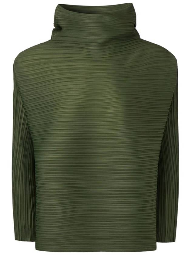 여성 가로 플리츠 하이넥 블라우스 카키