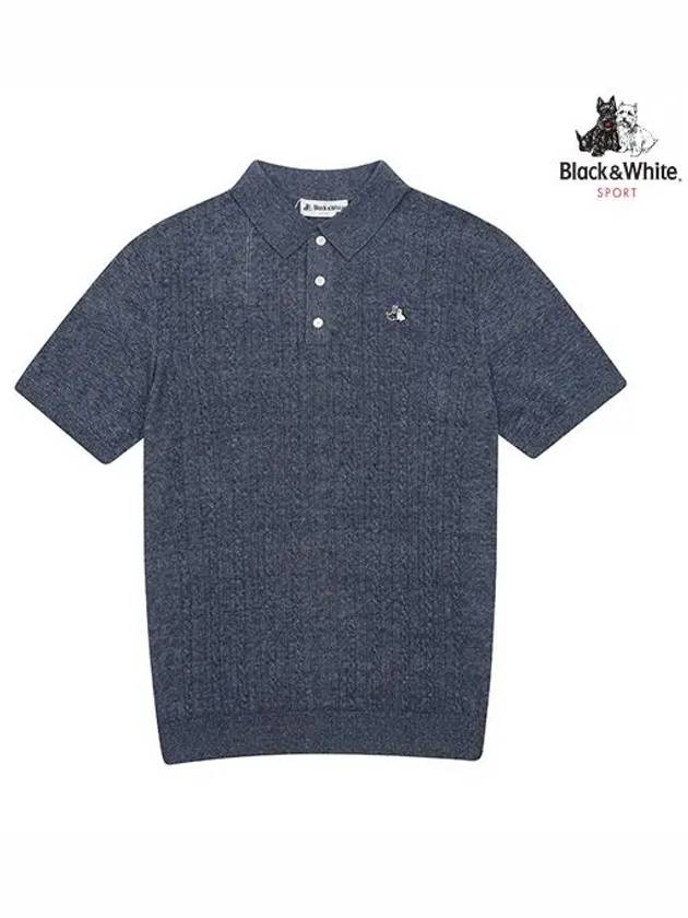 블랙앤화이트 데님라이크 멜란지 케이블조직 와이 애리 반팔 2704GCKC_NAVY