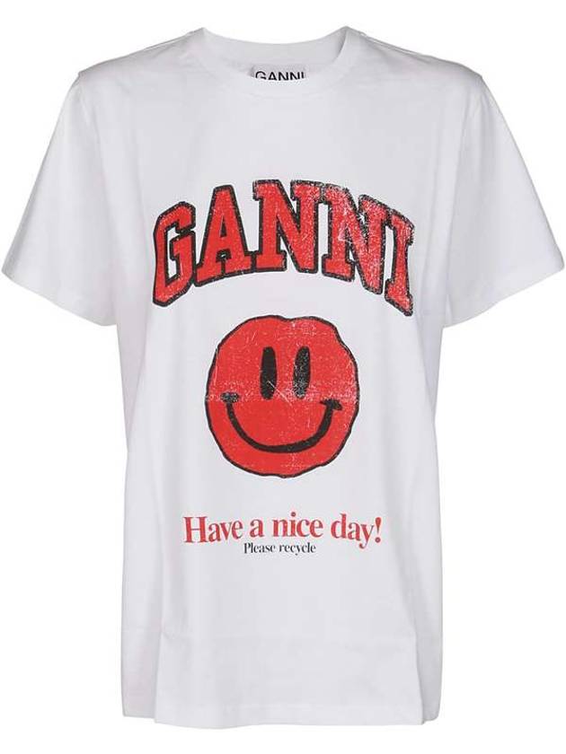 가니 여성 레드 스마일 로고 반팔 티셔츠 화이트
