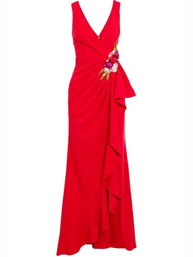 EMBELLISHED RUFFLED CREPE DE CHINE GOWN