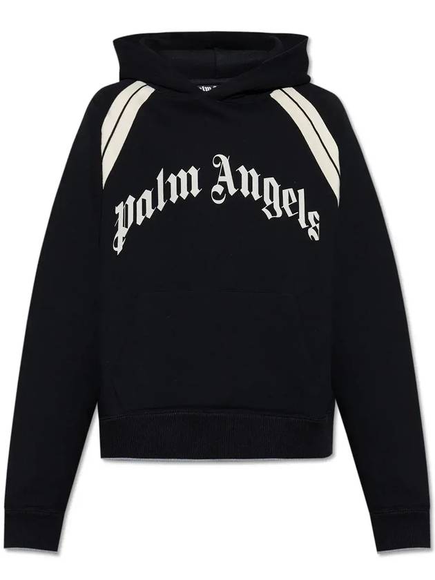 Palm Angels 로고 프린트 리브 밑단 후드 티셔츠 PMBB171S25FLE001_100B