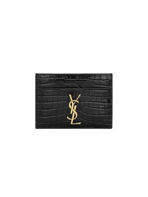 생로랑 크로커다일 엠보스드 샤이니 레더 카산드라 카드 케이스 블랙 Saint Laurent Cassandre Card Case in Crocodile Embossed Shiny Leather Black