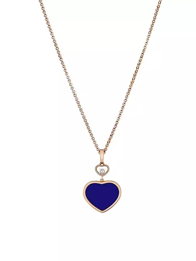 해피 하트 18K 로즈 골드 다이아몬드 라피스 라줄리 하트 펜던트 목걸이 Happy Hearts 18K Rose Gold Diamond & Lapis Lazuli Heart Pendant Necklace