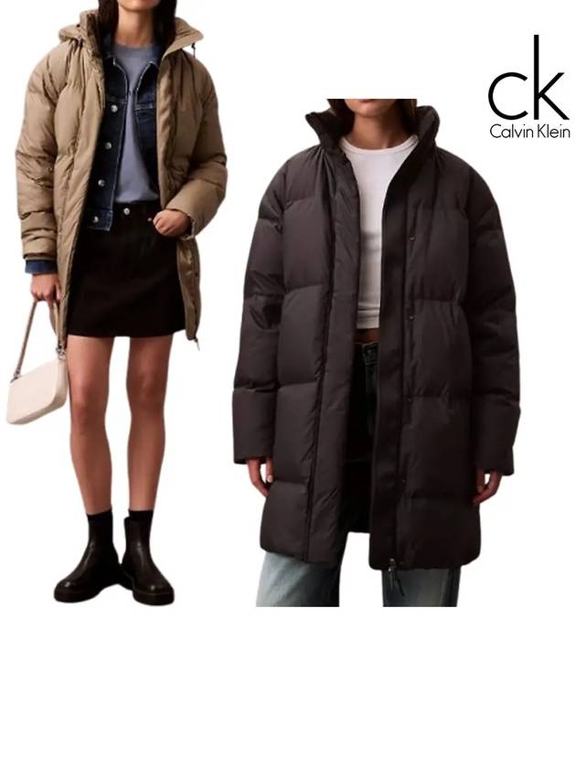 캘빈클라인 패딩 여성 롱다운 탑 후드 자켓 블랙 브라운