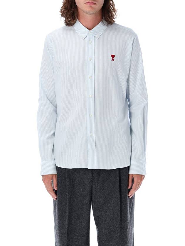 아미 로고 스트라이프 긴팔 셔츠 블루