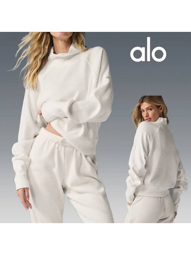 알로 alo 맨투맨 위켄드 와플 탑 티셔츠 블랙 아이보리