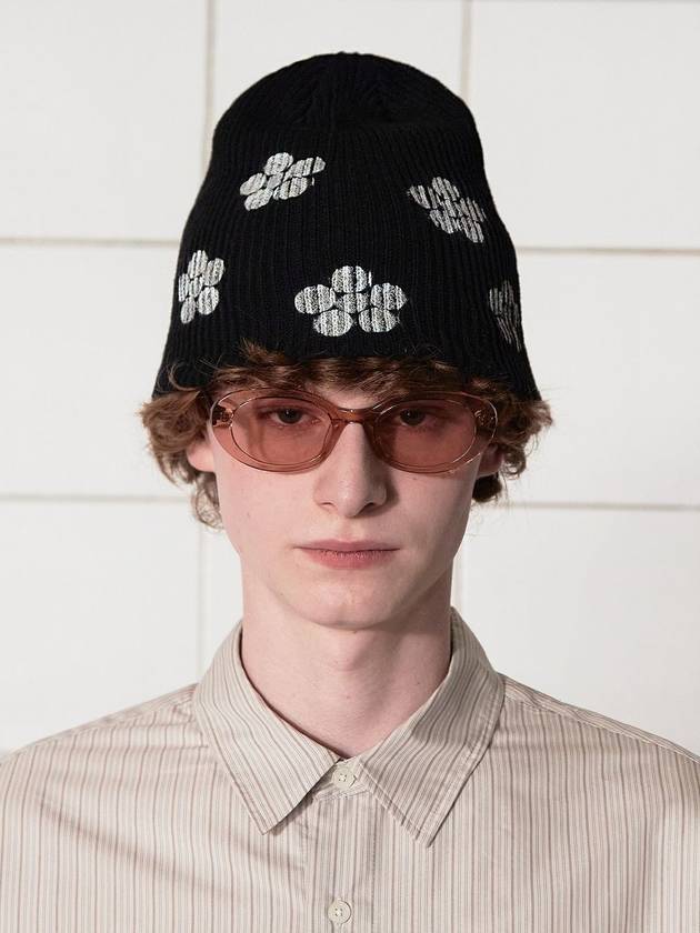 버튼 플라워 비니 블랙