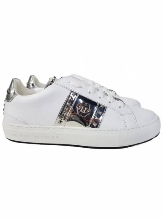 필립플레인 로고 플라크 레더 로우탑 스니커즈 화이트