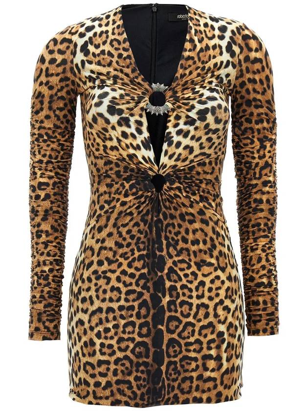 Roberto Cavalli 레오파드 프린트 컷아웃 미니 드레스 RKT126LNH26_Z0029