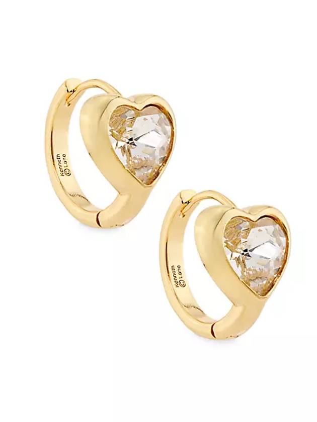골드톤 크리스탈 하트 허기 후프 이어링 Goldtone & Crystal Heart Huggie Hoop Earrings