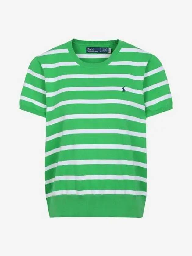 폴로 랄프 로렌 우먼 스트라이프 숏슬리브 스웨터 그린 30%적립 Polo Ralph Lauren Women Stripe Short Sleeve Sweater Green