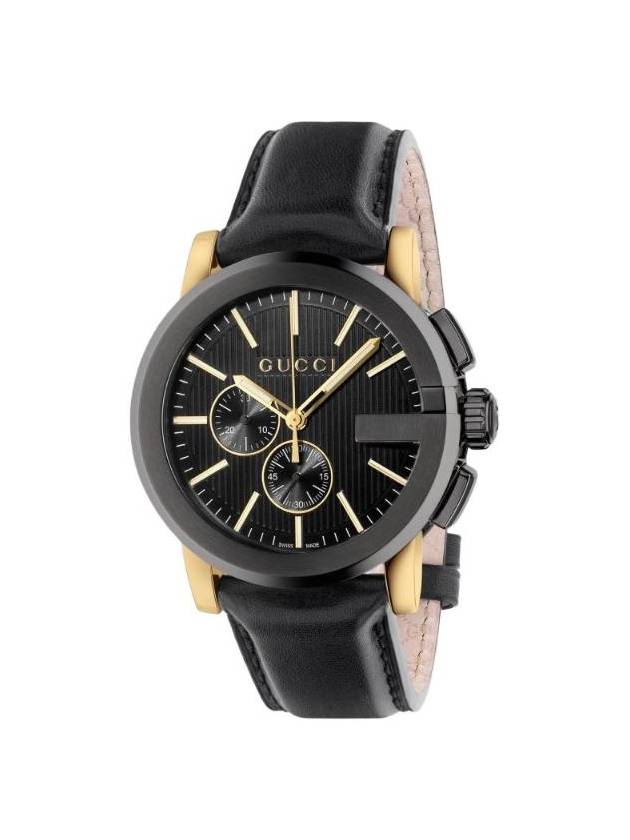 구찌 G 크로노 쿼츠 44mm 레더 블랙 라이트 옐로우 골드 YA101203