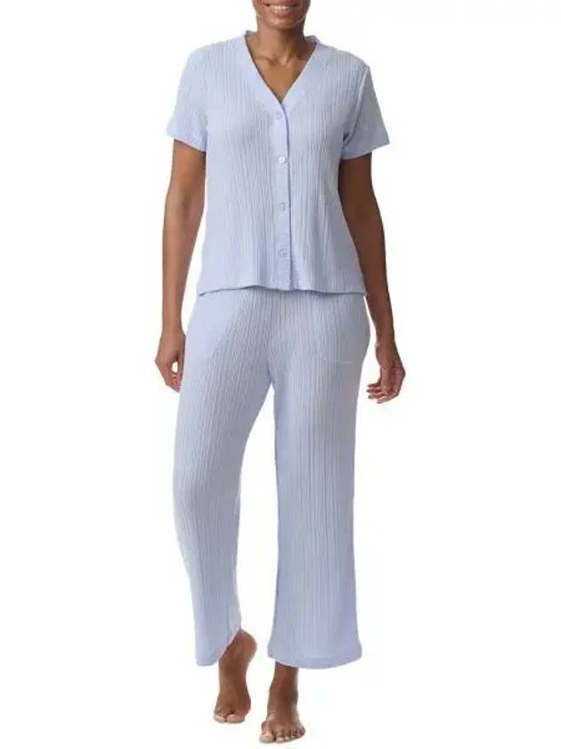 우먼 타미힐피거 2 Pc. TH 가디건 탑 상의 & 크롭 팬츠바지 파자마 세트 스위트 블루 10492731