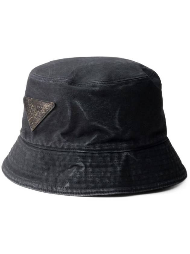 프라다 로고 코튼 버킷햇 블랙