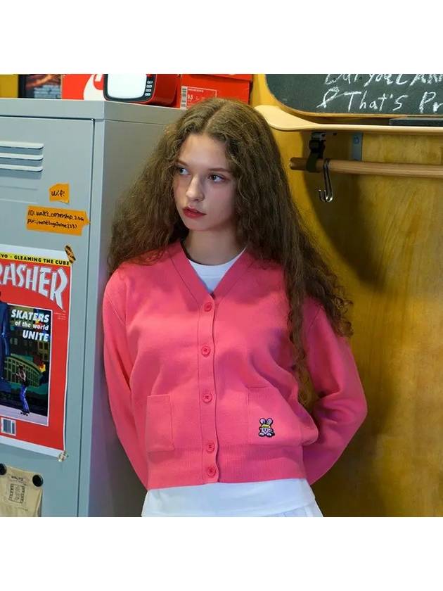 로시야 비비드 니트 가디건 핑크