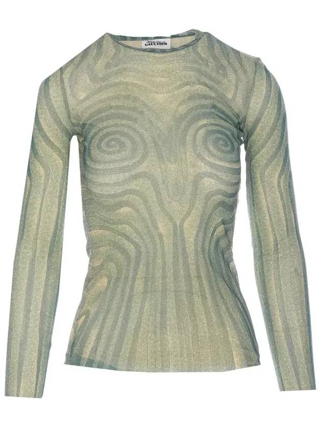 장 폴 고티에 스파이럴 프린트 롱슬리브 메시 탑 TO270T587_0351