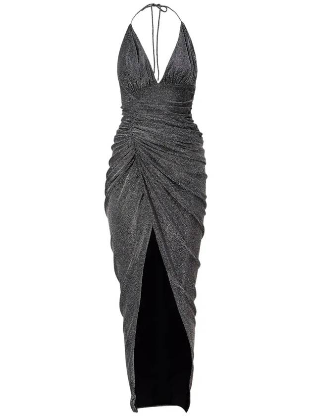 Alexandre Vauthier 홀터넥 드레이프 V 넥 드레스 241DR1675_SILVER